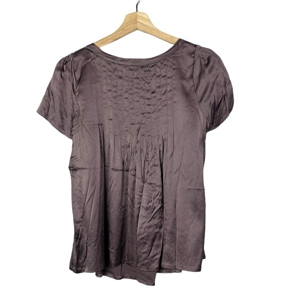 Rebecca Taylor Purple Scoop Neck Pleated Silk Short Sleeve Blouse 6 - Picture 2 of 4